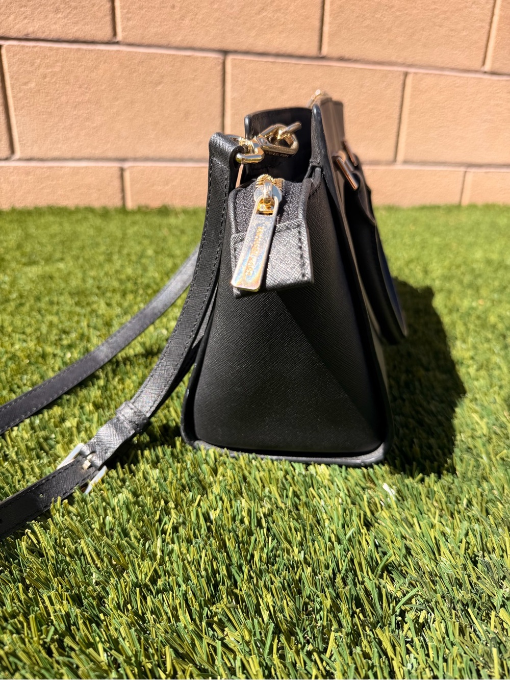 Michael Kors Gray Saffiano Leather Satchel with Gold Hardware - Picture 4 of 5